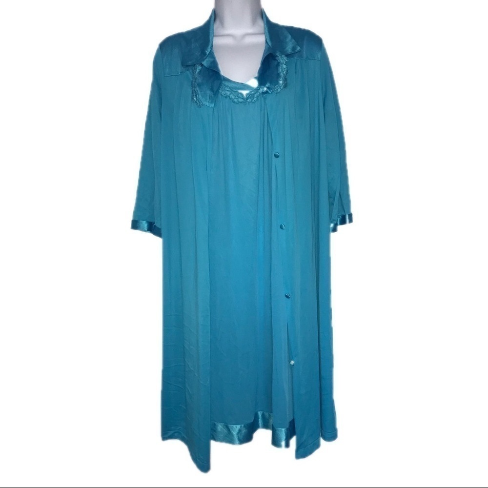 2pc Vanity Fair Nylon Nightgown Button Robe Set S*Blue